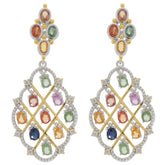 Oval multiple color sapphire sterling silver earrings with accent, showcasing vibrant gemstones and elegant design.